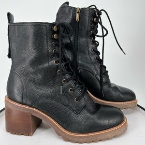 CROWN VINTAGE YULIANA BLACK LEATHER‎ COMBAT BOOTS LACE UP & INSIDE ZIPPER